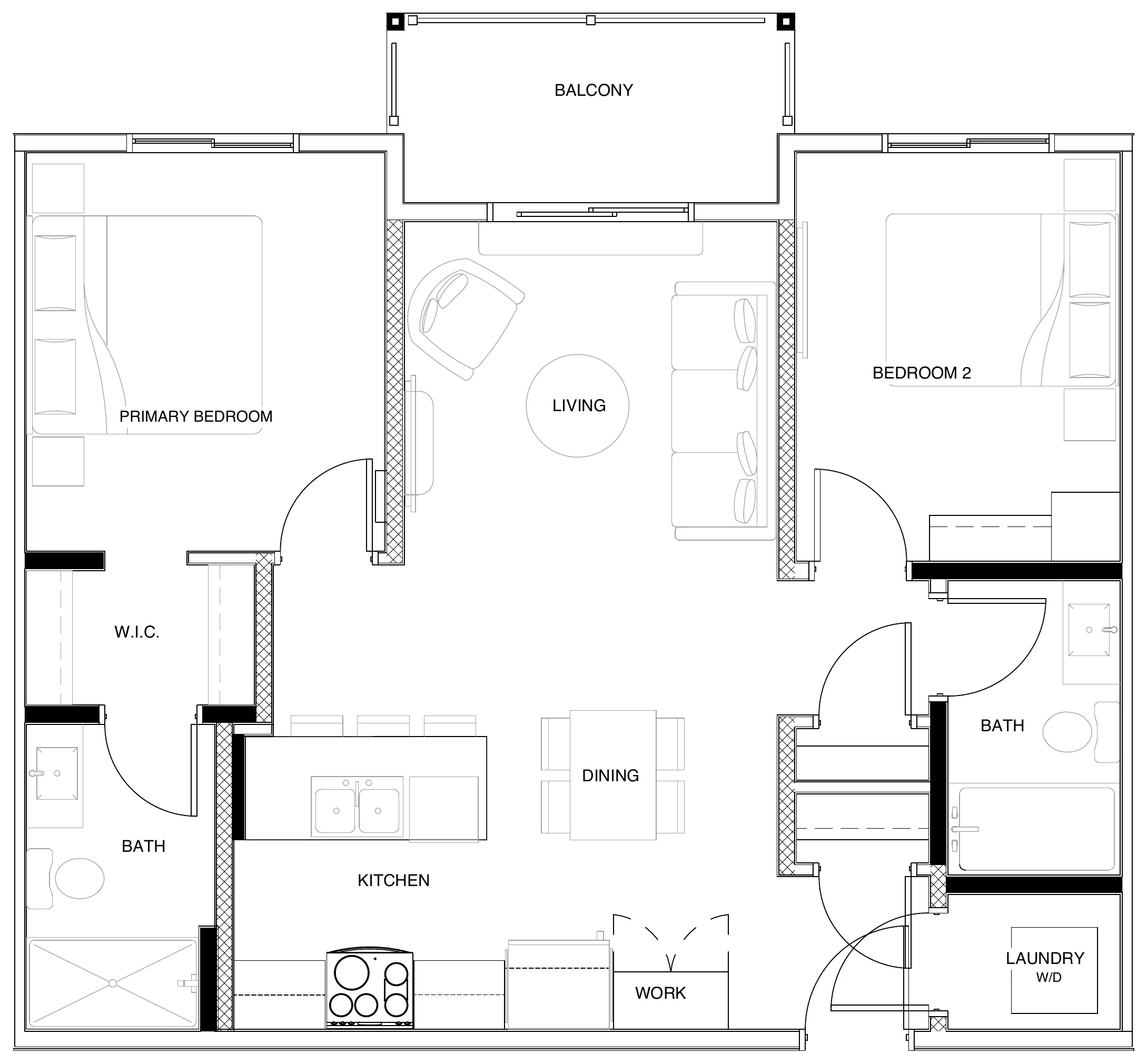 Keystone (Plan B) floor plan: 2 bedroom, 2 bathroom