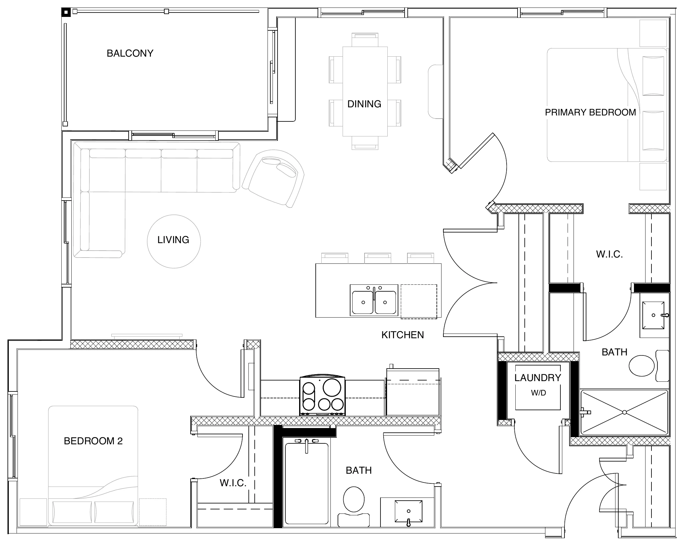 Pier (Plan C1) floor plan: 2 bedroom, 2 bathroom