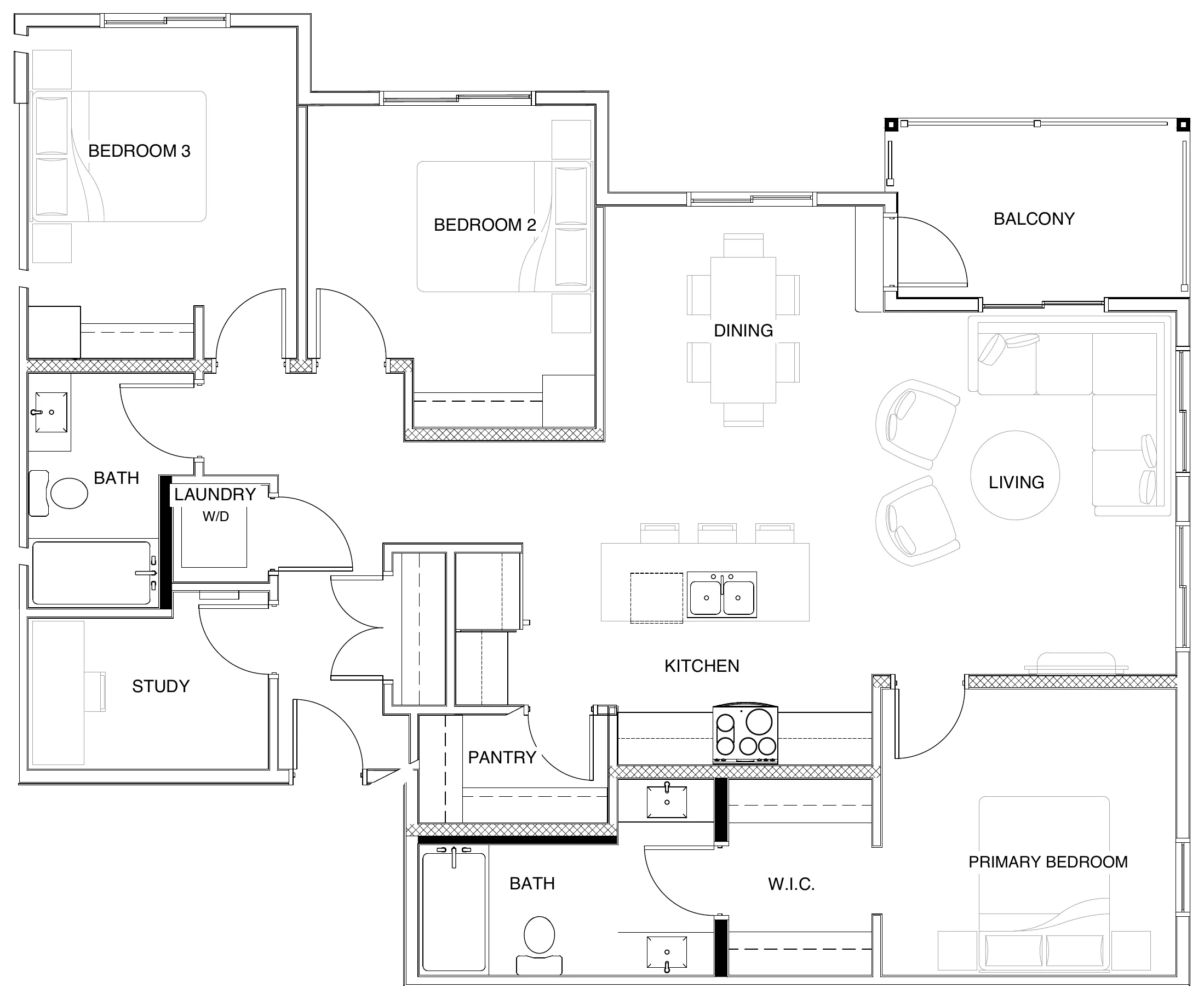 Cornerstone (Plan C2) floor plan: 3 bedroom, 2 bathroom