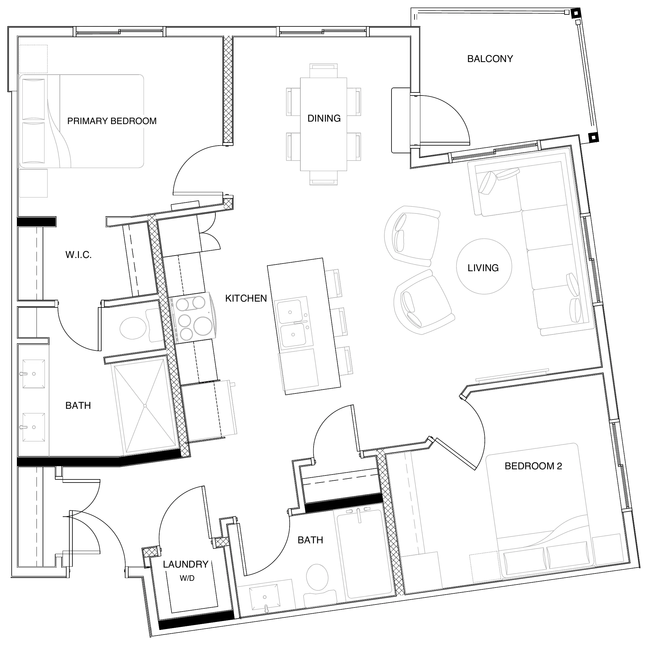 Corbel (Plan D) floor plan: 2 bedroom, 2 bathroom