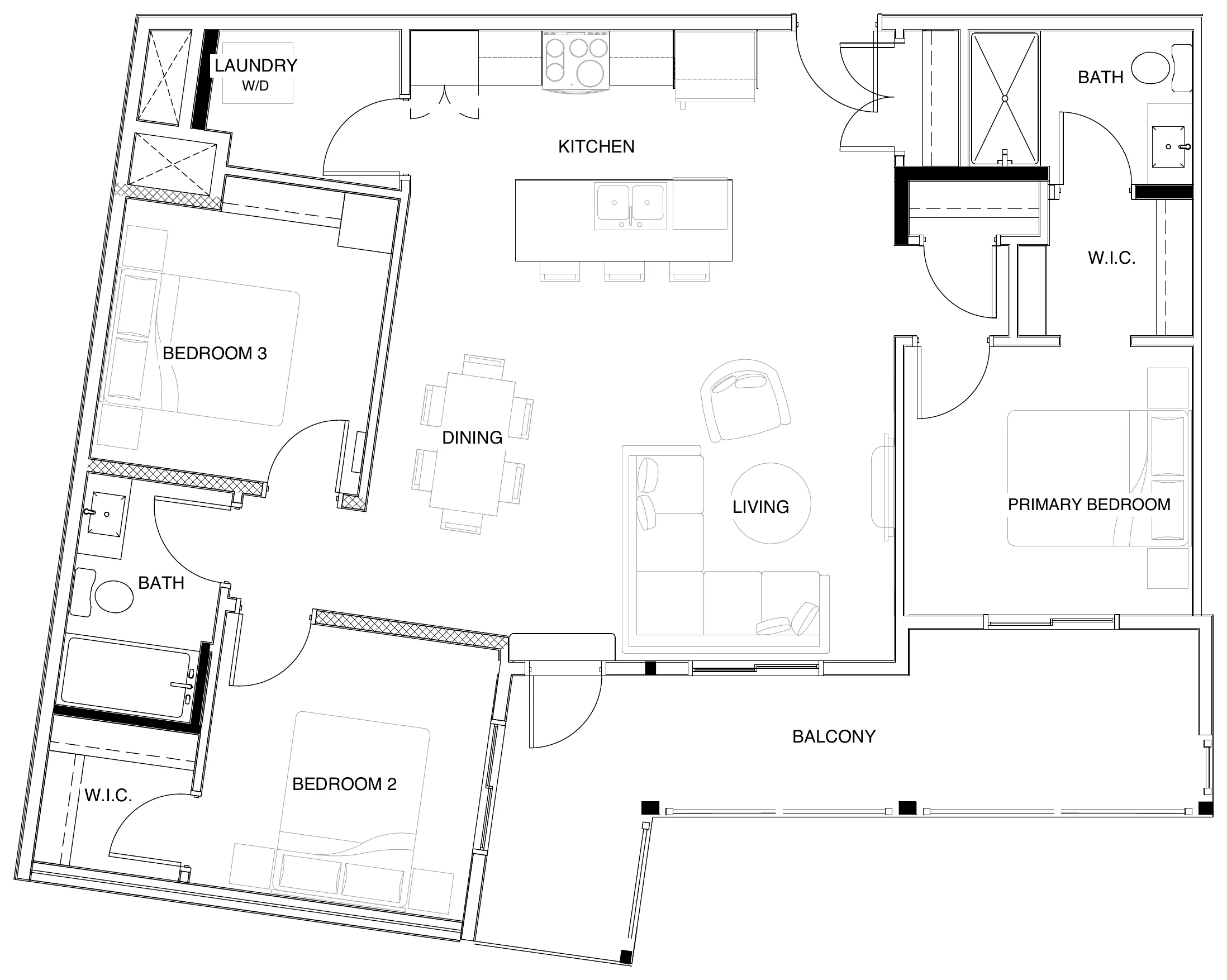 Arch (Plan E) floor plan: 3 bedroom, 2 bathroom
